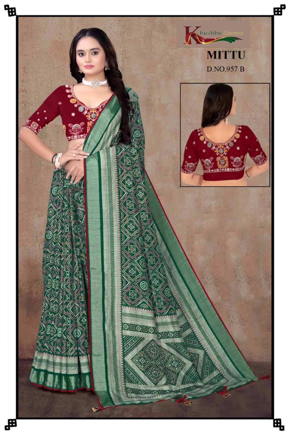 “Khushbu Sarees – Mittu Design No. 957B Traditional Printed Saree with Embroidered Blouse”