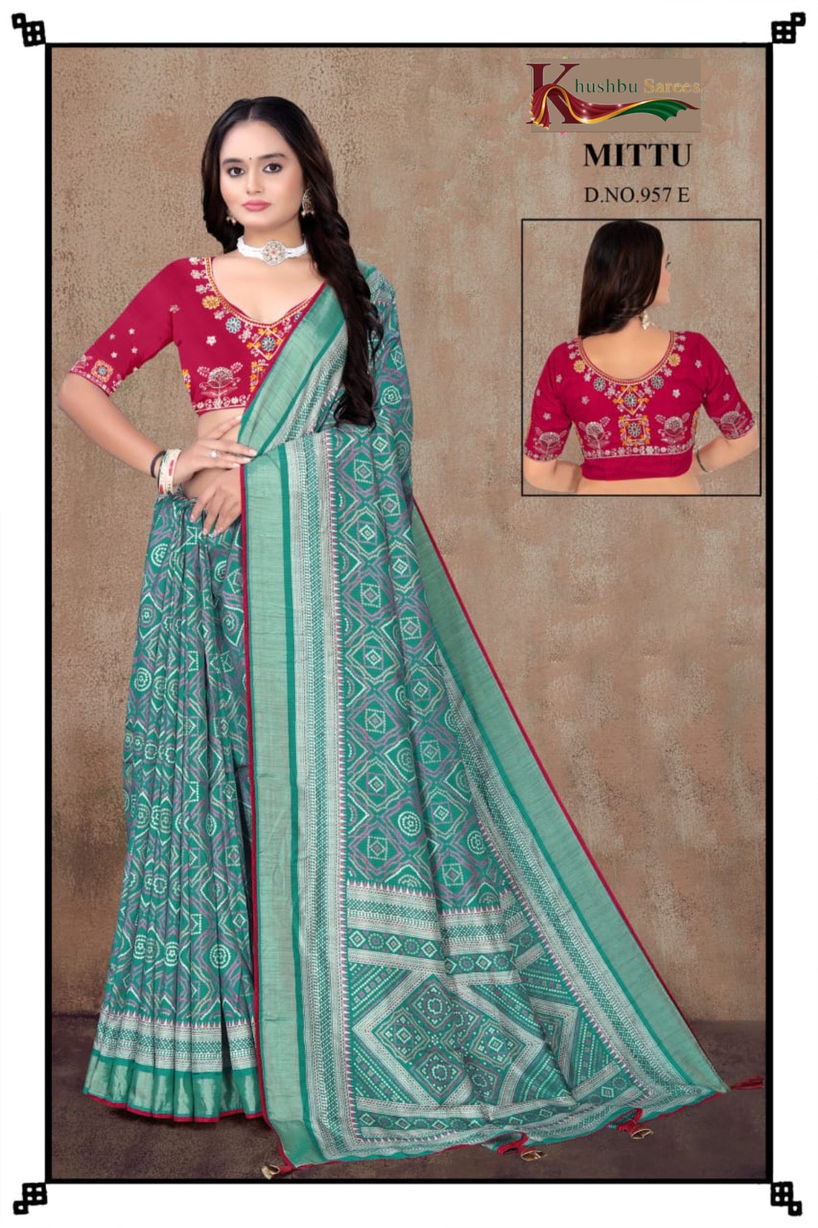 “Khushbu Sarees – Mittu Design No. 957B Traditional Printed Saree with Embroidered Blouse”