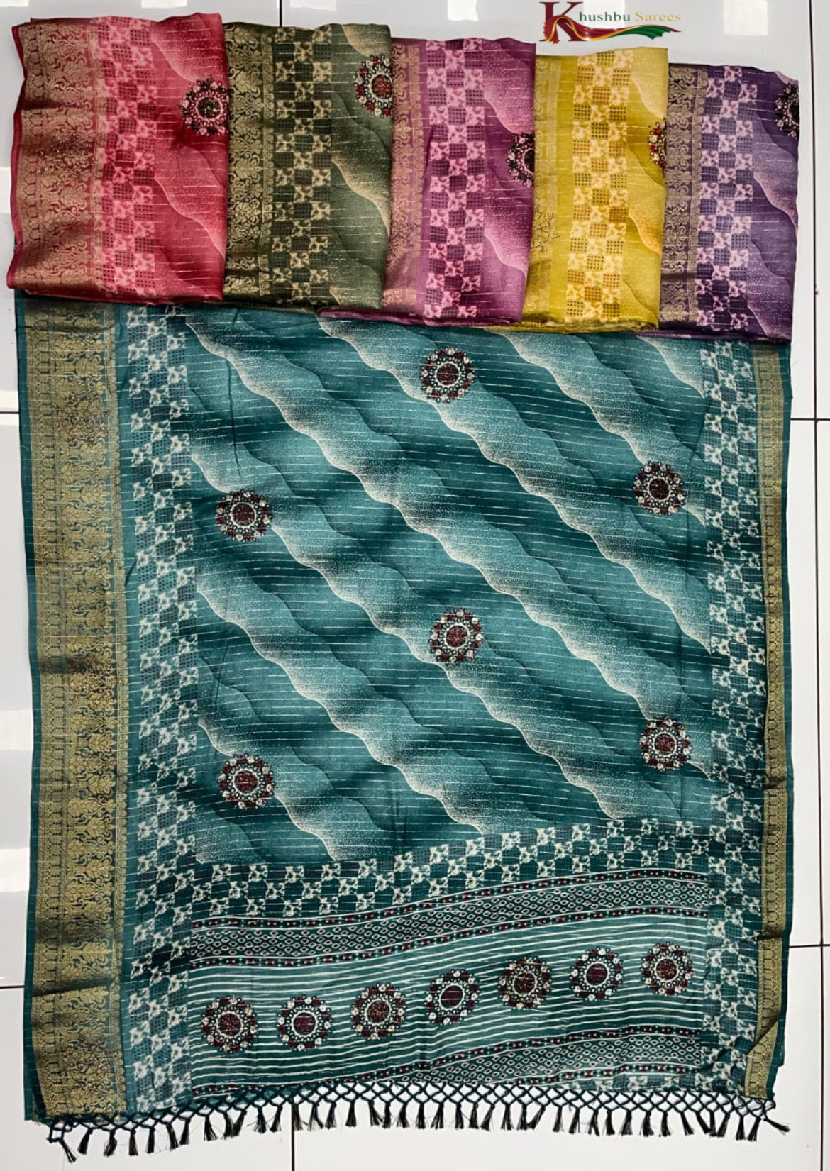 “Khushbu Sarees Siroski Designer Silk Saree – Rich Maroon with Intricate Golden Weave”