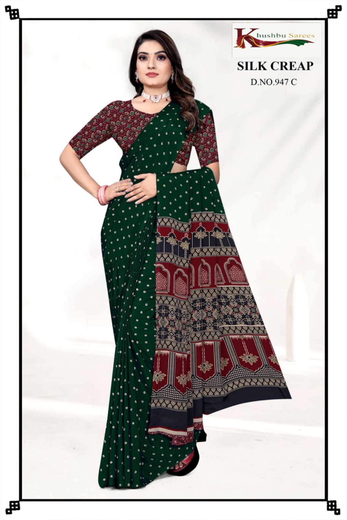 “Elegant Mustard Silk Crepe Saree with Traditional Border”