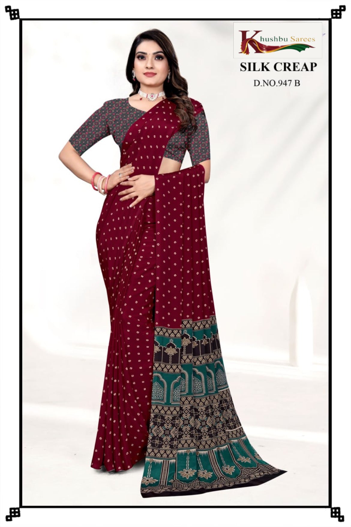 “Elegant Mustard Silk Crepe Saree with Traditional Border”