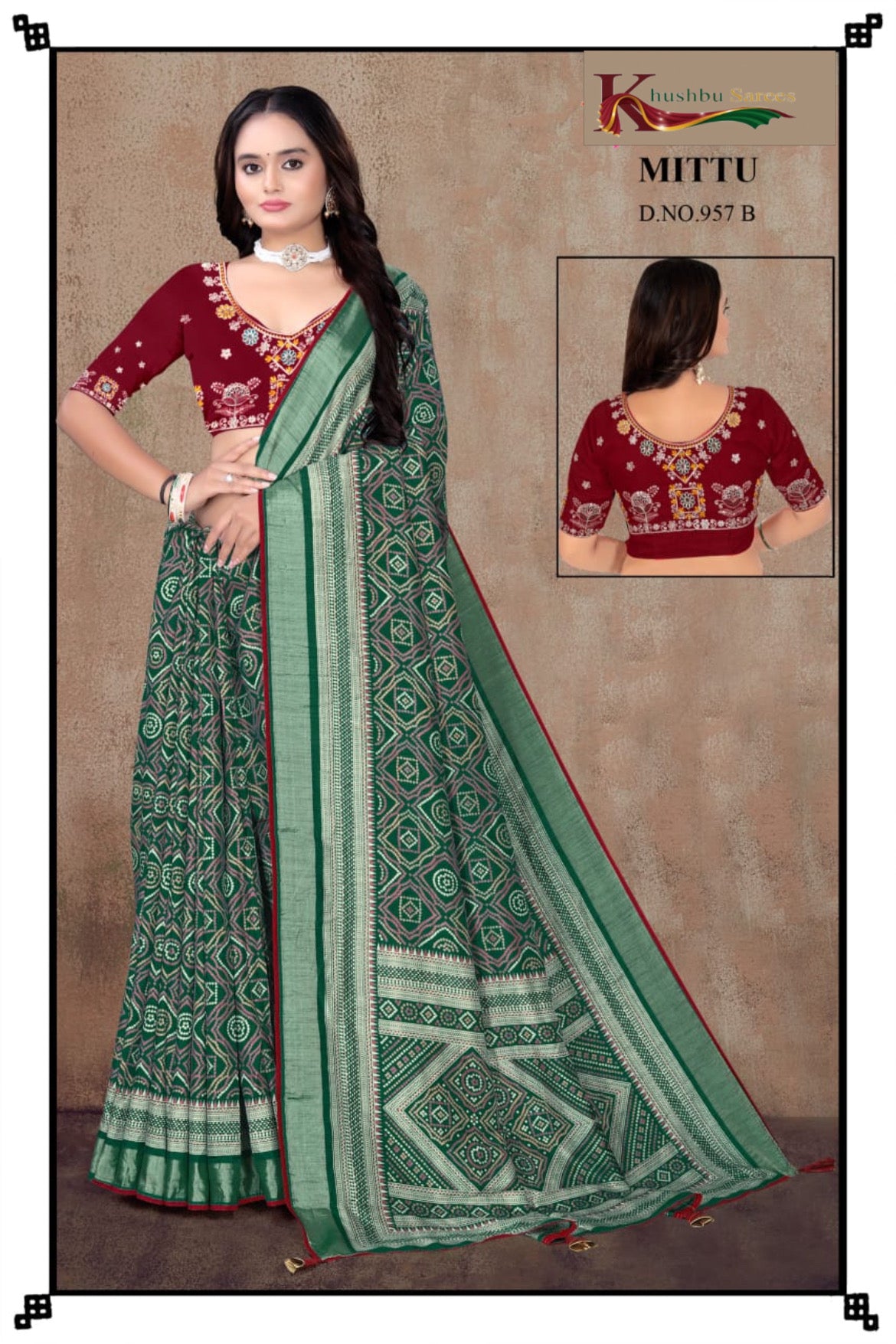 “Khushbu Sarees – Mittu Design No. 957B Traditional Printed Saree with Embroidered Blouse”