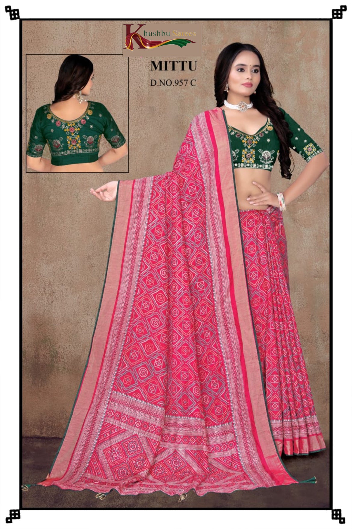 “Khushbu Sarees – Mittu Design No. 957B Traditional Printed Saree with Embroidered Blouse”
