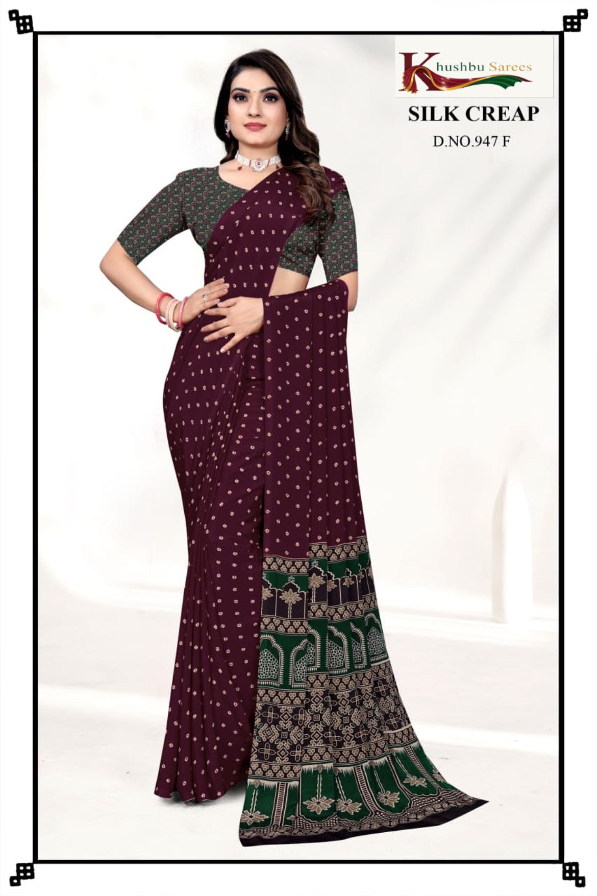 “Elegant Mustard Silk Crepe Saree with Traditional Border”
