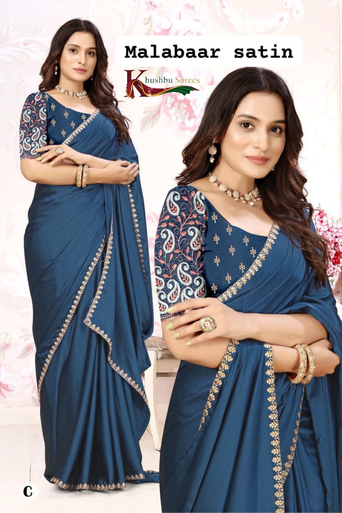 Magenta Malabar Satin Saree with Embroidered Blouse”
