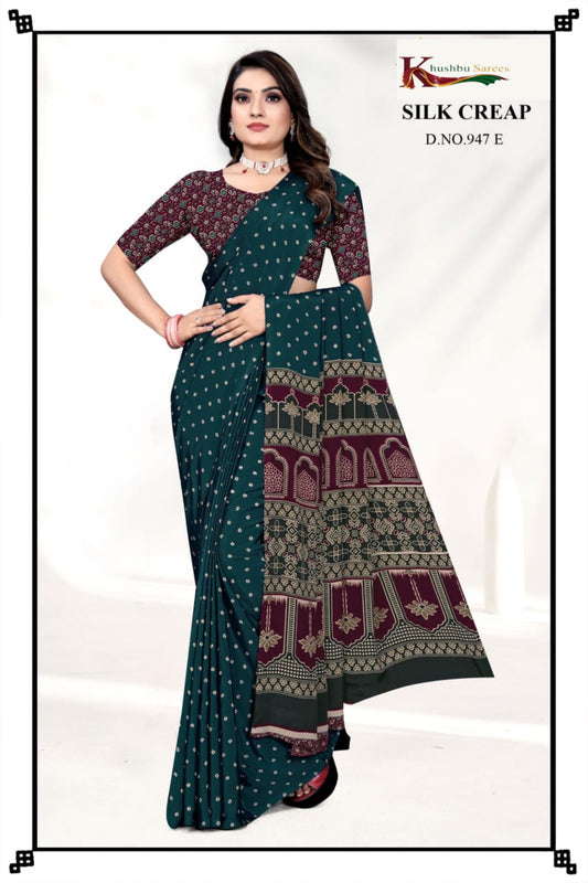 “Elegant Mustard Silk Crepe Saree with Traditional Border”