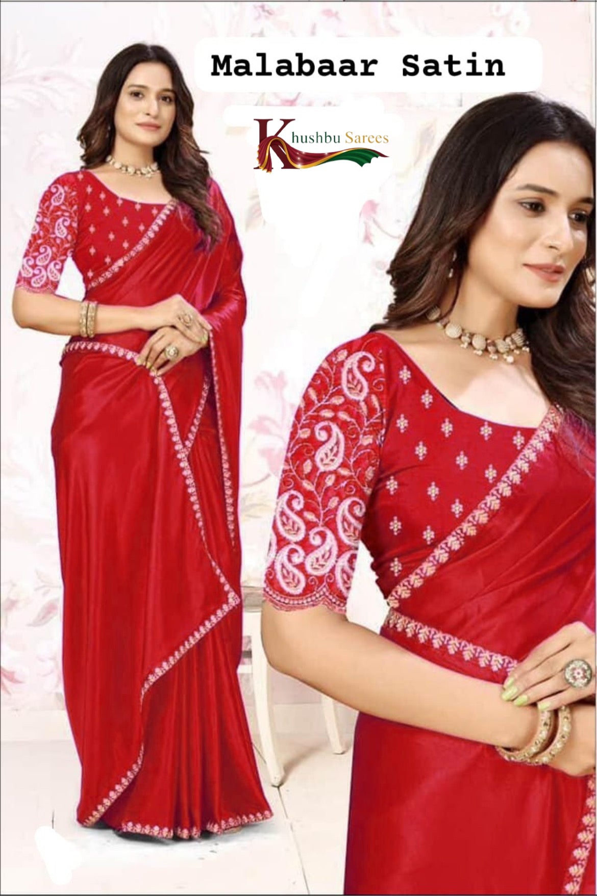 Magenta Malabar Satin Saree with Embroidered Blouse”