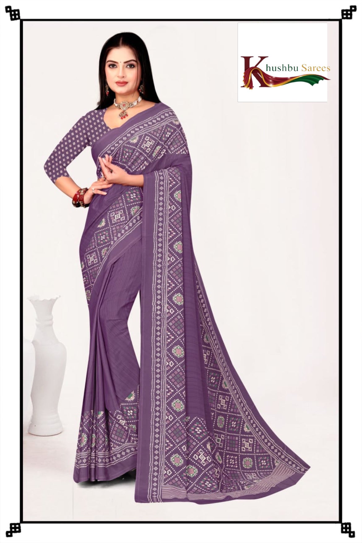 “Stylish Green Silk Crepe Saree with Designer Prints”