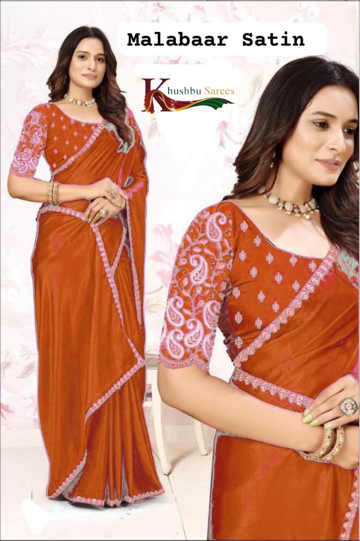 Magenta Malabar Satin Saree with Embroidered Blouse”