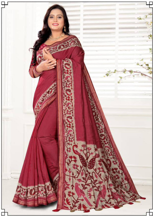 “Elegant Mustard Yellow Cotton Saree with Printed Pallu & Border”
