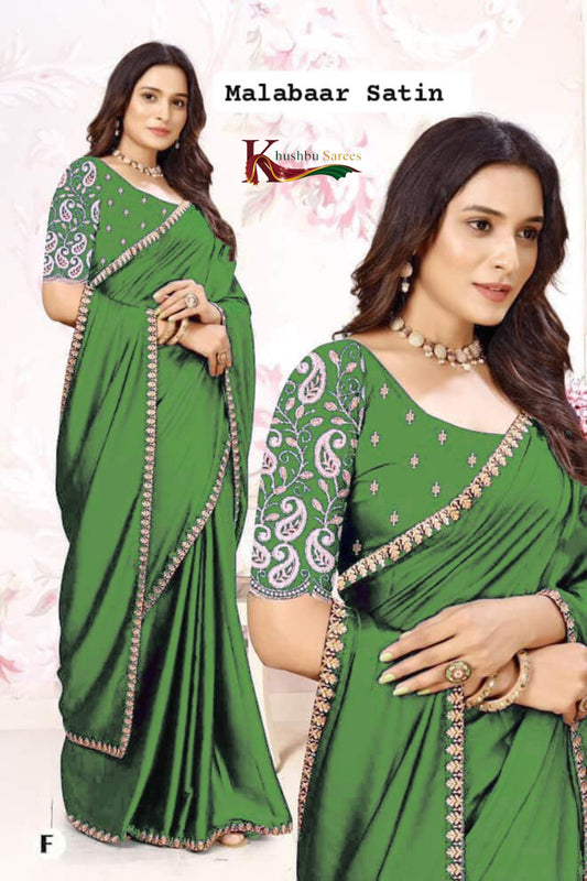 Magenta Malabar Satin Saree with Embroidered Blouse”