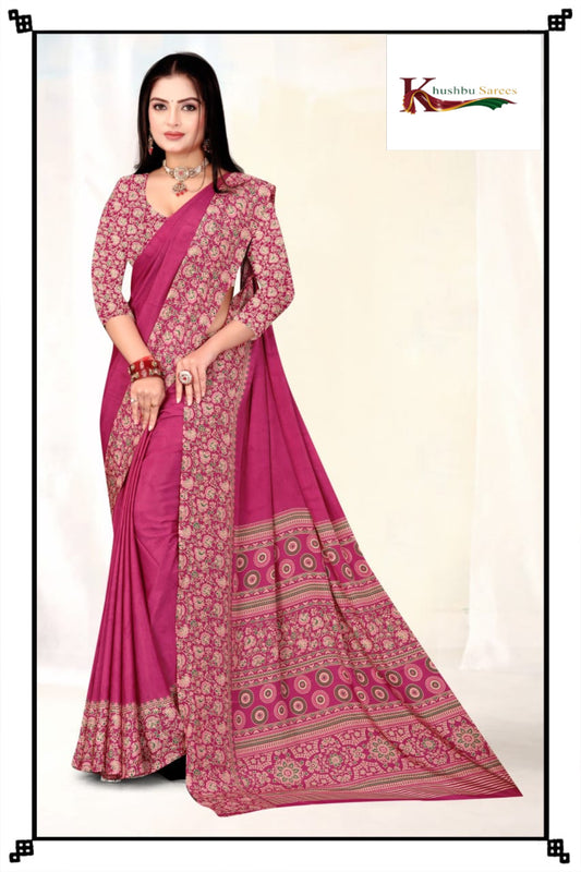 “Elegant Dark Green Crepe Silk Saree with Floral Print Border”